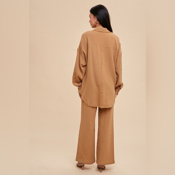 170. Garment Washed Cotton Gauze 3 Piece Set in Earthen - Picture 4 of 4